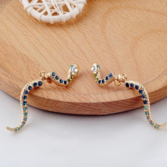 Boho Snake Cubic Zirconia Earrings - Picture 2 of 4